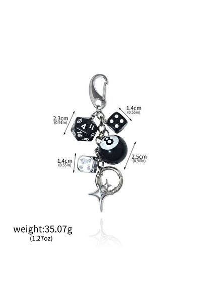Choice K00900 Punk Hiphop Black Dice No. 8 Billiard Keychain Y2K Pink Lucky D...