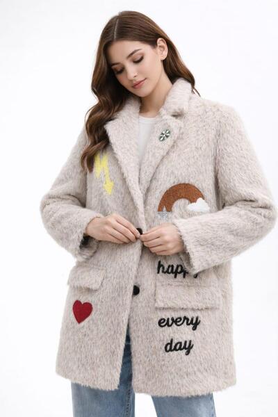 New London İŞLEMELİ KADIN KEÇE KABAN