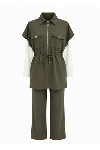 Esmira Stil Modal Fermuarlı Yelekli Üçlü Takım