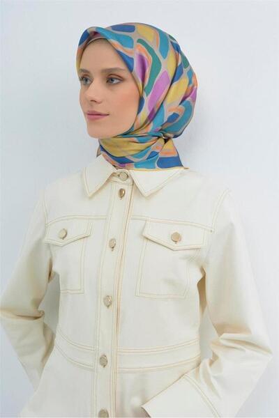 Armine Sura Pure Silk Scarf 9504 - 55 Mink Yellow Abstract Pattern