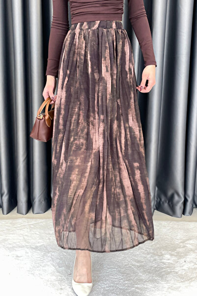 Mzr Collection Mzr Pleated Patterned Chiffon Skirt - Brown Brown