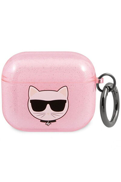 Karl Lagerfeld Husa Glitter Choupette Head Airpods 3 Roz