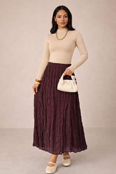 Kirazgym Modal Skirt with Wrinkle Detail - Plum