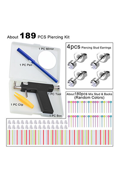 Choice Color-4 About 189pcs Mix Ear Piercing Kit Include Ear Piercing Tool Pi...