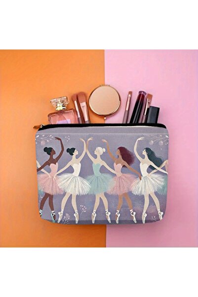 Choice حقيبة مكياج أنيقة رمادية اللون، مستوحاة من راقصات الباليه - حقيبة بسحا...