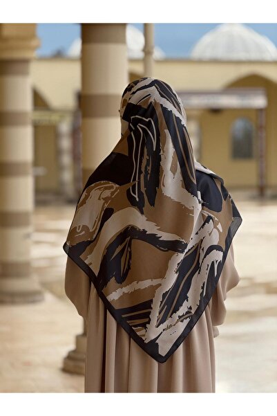 Qalortex Scarf Eșarfă moale din bumbac cu model amine - Antracit/Vizon