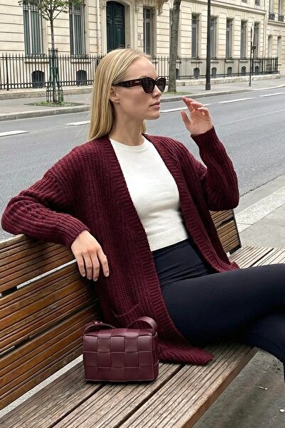 lamea Kadın Uzun Oversize Kalın Örgü - Yumuşak Gündelik Triko Hırka – Cepli –...