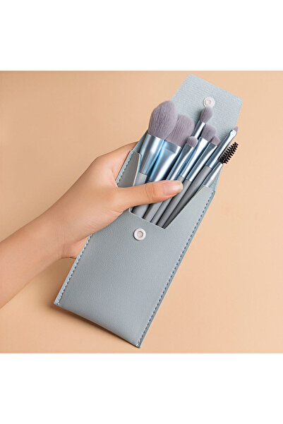 Choice3 مجموعة فرش مكياج محمولة زرقاء مكونة من 8 قطع، تتضمن فرشاة خافي عيوب ن...