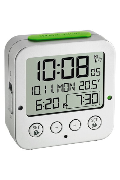 TFA Digital radio alarm clock with temperature BINGO (silver/green)