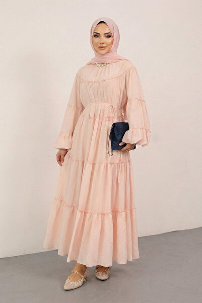 Kirazgym Women's Long Dress with Elastic Sleeves and Tieable Waist, Layered R...