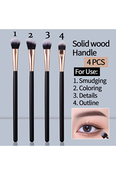 Choice مجموعة فرش مكياج العيون السوداء ذات المقابض الخشبية الناعمة، 4 قطع، فر...