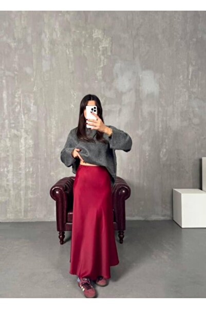 MAESTRO WOMAN Γυναικεία μπορντό σατέν φούστα με μακριά ελαστική μέση