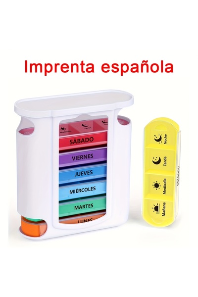 Choice أبيض [طباعة إسبانية] علبة حبوب أسبوعية 4 جرعات، علبة حبوب يومية كبيرة ...