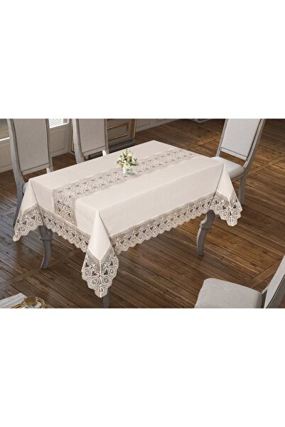 Ceki Home Tablecloth Dertsiz Stain-Resistant Fabric Cream Beige Color 160X220...