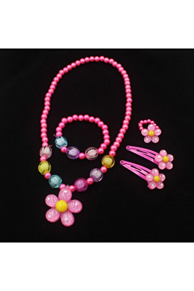 Choice طقم مجوهرات عباد الشمس بلون الفوشيا مكون من قطعة واحدة للأميرات الصغير...