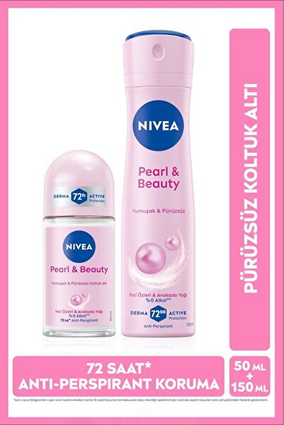 NIVEA Kadın Sprey Deodorant Pearl&Beauty 150 ml ve Roll on 50 ml,72 Saat Terl...