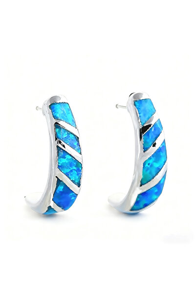 Choice blue Luxury Blue Opal Earrings, Sparkling Stripe Pattern Hoop Jewelry,...