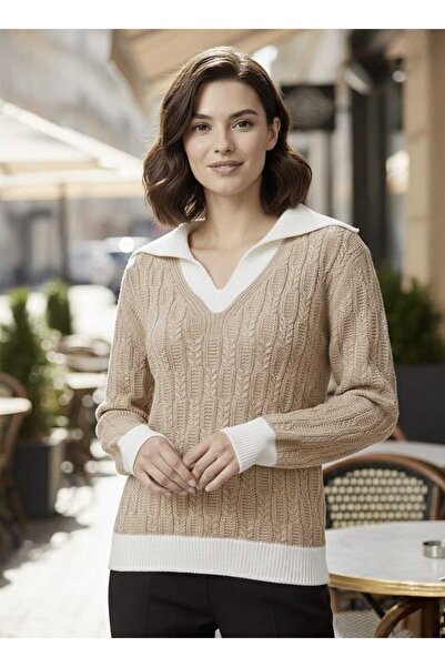 TRQOM Women's Knitwear Sweater Mink V-Neck Hair Braided Long Sleeve Ribbed Co...