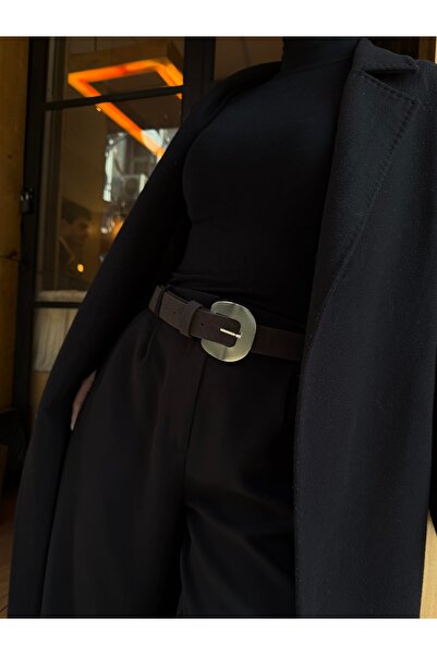 coaksco Women's Large Silver Buckle Suede Bitter Brown Belt