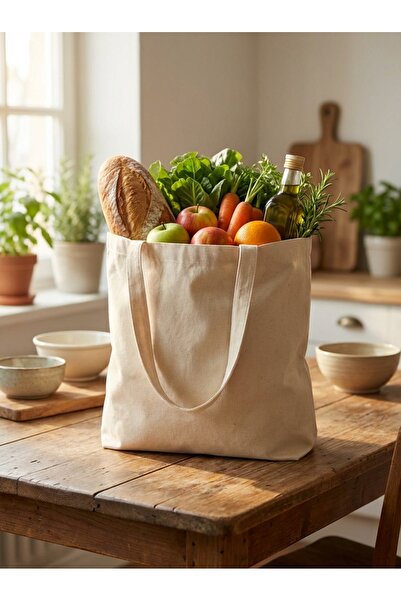 YUNUSOĞLU HOME Natural Color Raw Fabric Tote Bag 35X40 cm Multi-Purpose Carry...