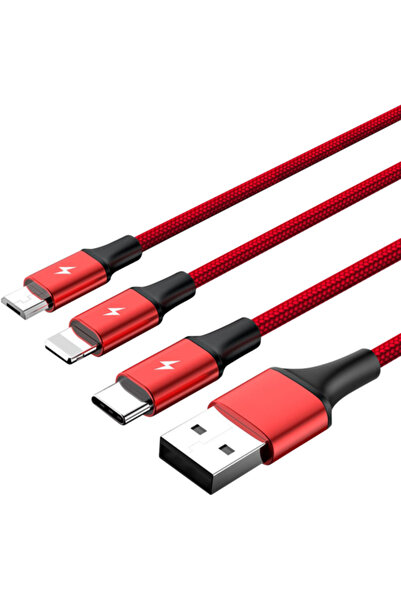 Unitek Cablu USB-USB-C/microUSB/Lightning, 1.2m, roșu, C4049RD