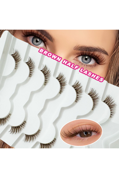 Choice 7 أزواج من الرموش البنية النصفية، رموش خفيفة شفافة على شكل عين القطة، ...