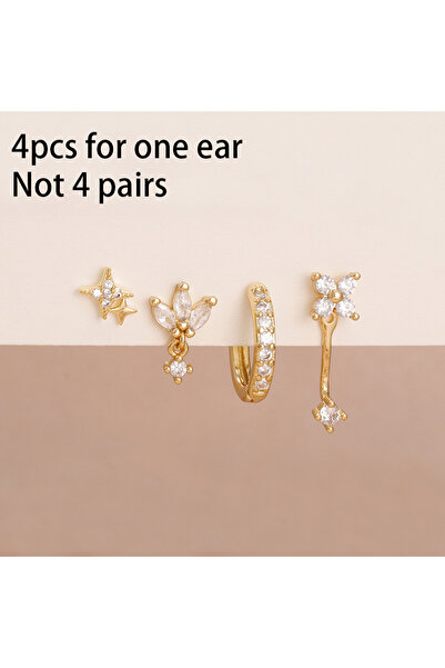 Choice gold-white-4PCS 4PCS Zircon Star Moon Flower Small Hoop Earrings Ear S...
