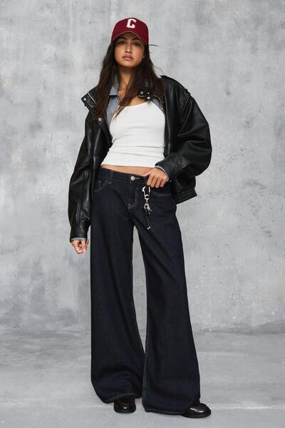 Bershka Geniş paça düşük bel jean