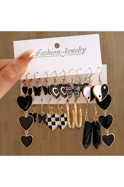 Choice MULTI 10 Pairs/ Set Hoop Earrings With Enamel Heart Butterfly NaturalS...