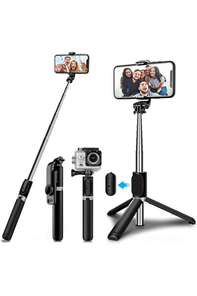 Techsuit Selfie Stick Stabil cu Trepied si Telecomanda, 103cm - (Q02) - Black