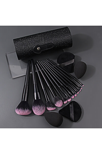 Choice مجموعة أدوات مكياج سوداء مكونة من 17 قطعة، تتضمن 12 فرشاة مكياج للوجه،...