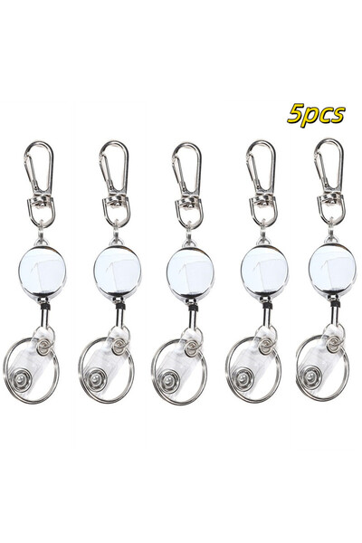 Choice حامل مفاتيح وشارة قابل للسحب، فضي اللون، قطعتان أو نصف قطعة، بكرة شارة...