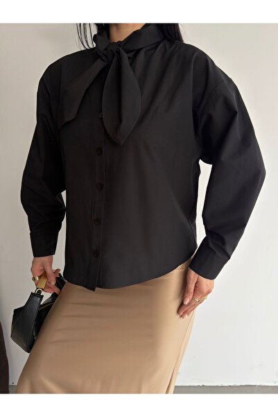 Ekim Store Scarf Detailed Relax Fit Poplin Shirt