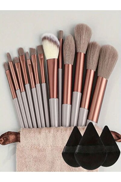 Choice17 مجموعة فرش مكياج ناعمة ورقيقة احترافية مكونة من 13 قطعة (بني و3 قطع)...