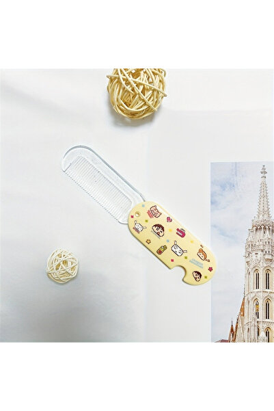 Choice طقم مشط أصفر قطعة واحدة مع مرآة قابلة للطي بتصميم كرتوني، حجم صغير محم...