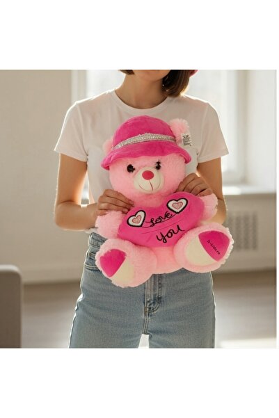 OME Pink Plush Bear with Heart, 30 cm – The Perfect Messenger of Your Emotions
