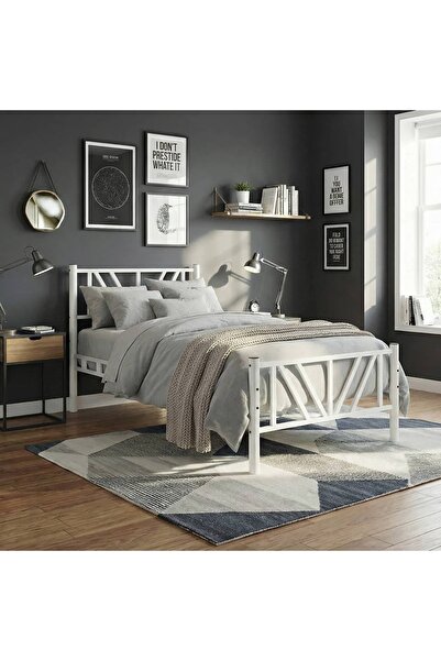 Mobilya Dükkanım Smyrna Tek Kişilik Metal Karyola 100x200 Beyaz