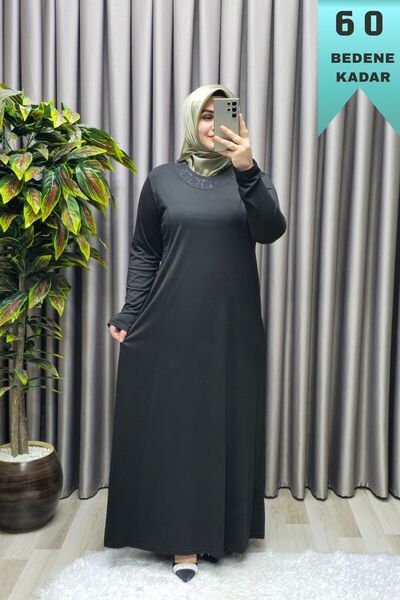 Elmas Tesettür Women's Hijab Plus Size Clothing Mother's Dress with Stone Collar