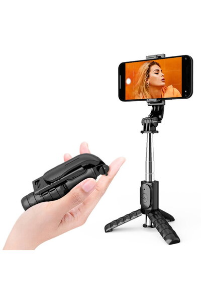 Techsuit Selfie Stick cu Trepied si Telecomanda, 74cm, Mini - (Q11) - Black