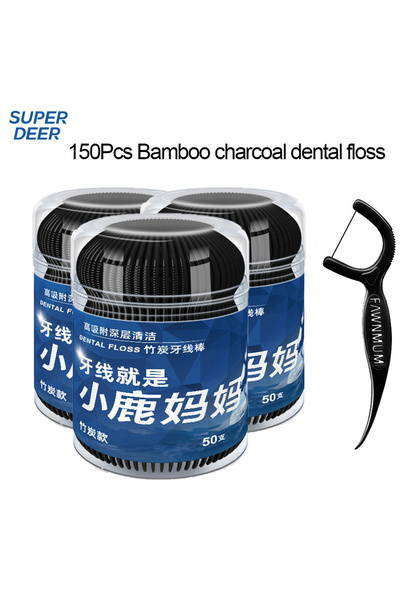 Choice 150 قطعة من خيط تنظيف الأسنان المصنوع من فحم الخيزران من فاونموم، أعوا...