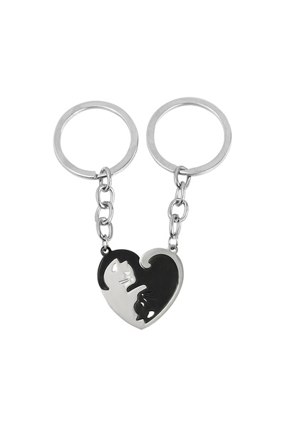Choice 1 2 pcs/set Yin Yang Hugging Cat Key Chain Stainless Steel Couple Keyc...