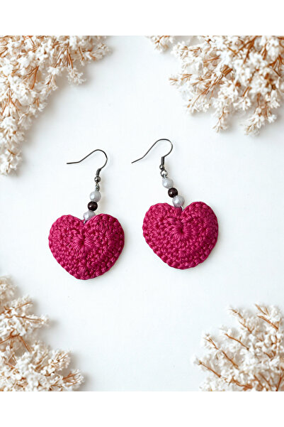 DANTEL-Design EL ÖRGÜSÜ NAR ÇİÇEĞİ KALBİ MODEL KÜPE