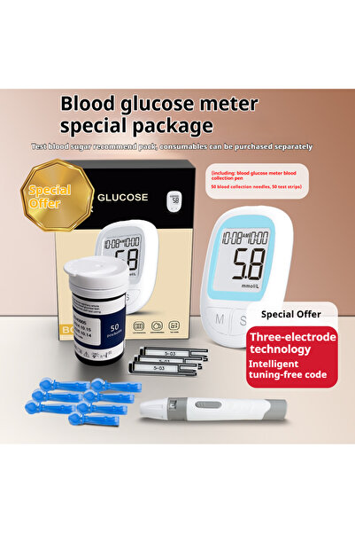 Choice ٥٠ شريطًا مع جهاز قياس سكر الدم AiQUE، طقم قياس سكر الدم، اختبار طبي ل...