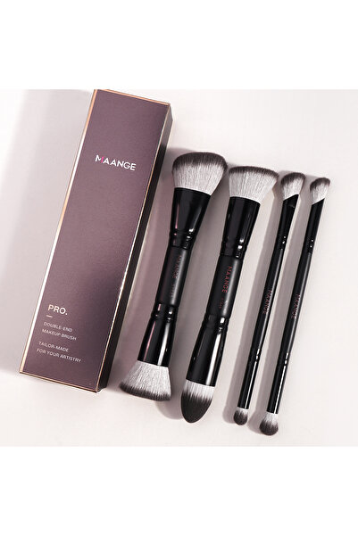 Choice مجموعة فرش مكياج سوداء من MAANGE مكونة من 4 قطع، ذات طرفين، مع علبة، ل...