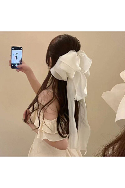 choice2 مشبك شعر أبيض فاخر على شكل فيونكة مزينة بشريط، مشبك شعر ربيعي أنيق، ز...