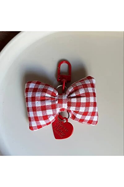 Choice Red Sweetheart Candy-Colored Gingham Bow Bag Charm Cute Keychain Acces...
