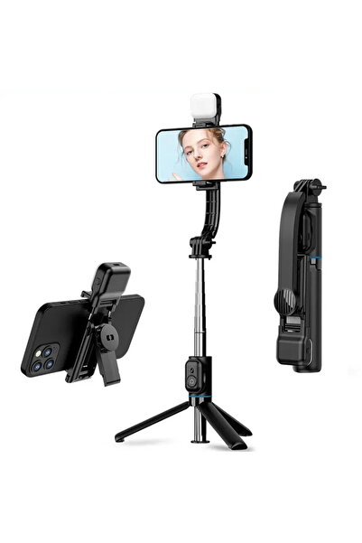 Techsuit Selfie Stick cu Trepied si Telecomanda, Pliabil, 107cm - (C01s) - Black