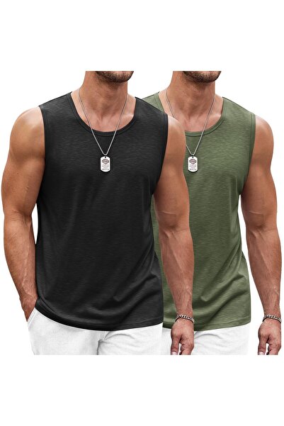 COOFANDY Men's sports tank top, COOFANDY, Quick drying, Polyester, Black/Mili...