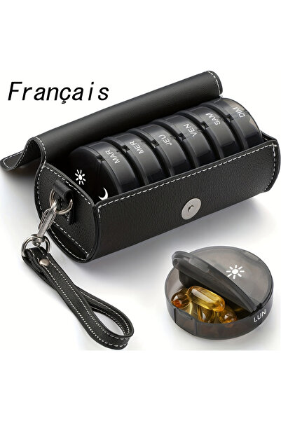 Choice منظم حبوب أسبوعي أسود (طباعة فرنسية) لحبوب مرتين يوميًا، علبة حبوب لمد...