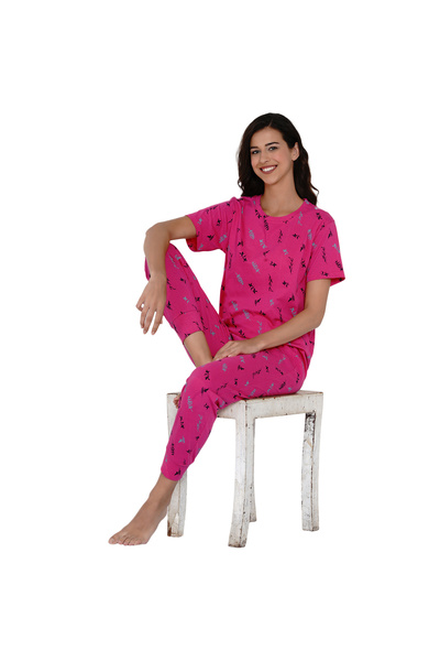 LAUREN SMITH Women's Pajama Set Half Sleeve Top with pants 2 Piece Sleepwear ...